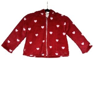 Tahari Jacket Girls Size 6‎ Red Heart Faux Fur Hooded Full Zip Warm Cozy Winter